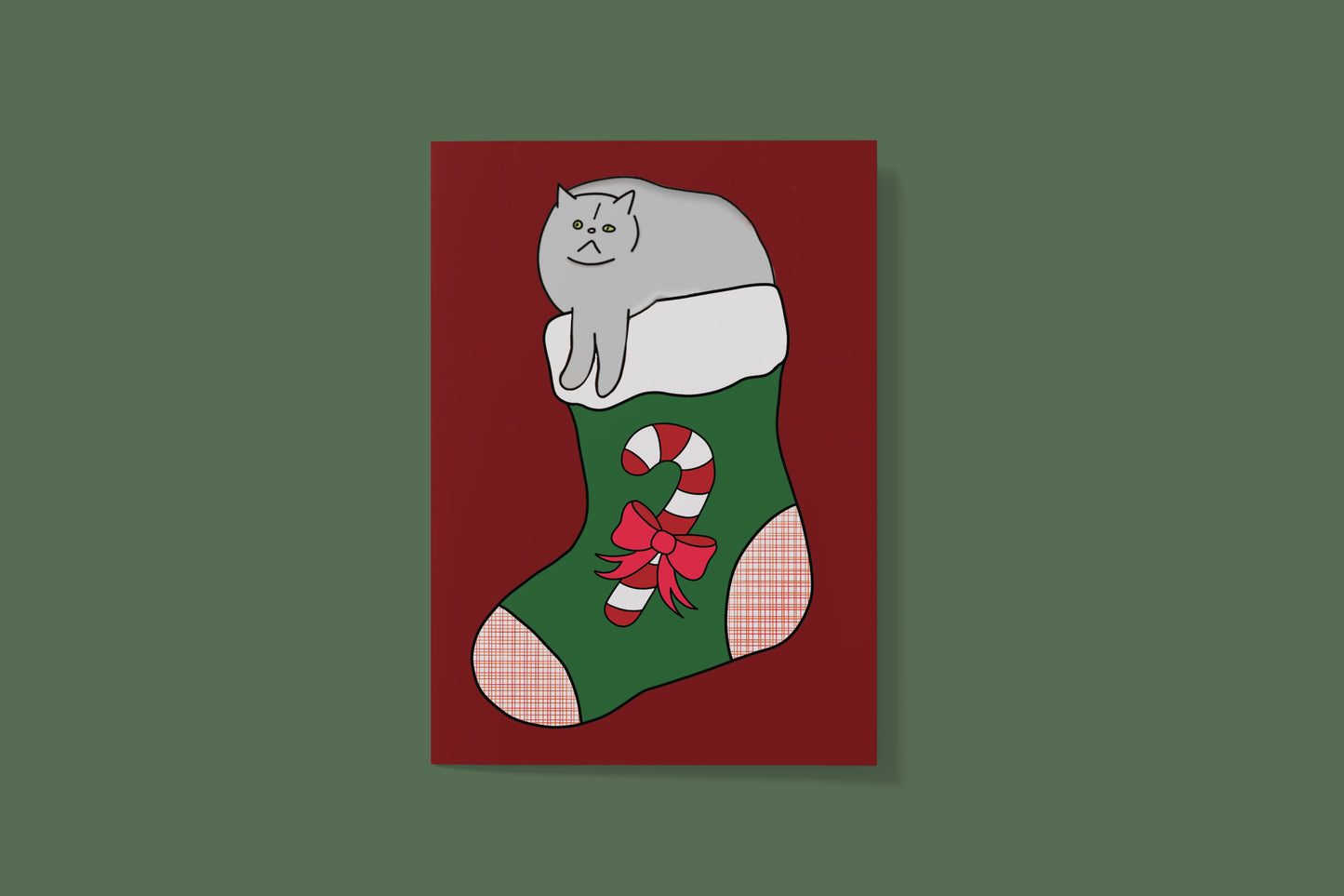 Set van 5 Handgemaakte Kaarten – Grumpy Cat – Blanco Binnenkant