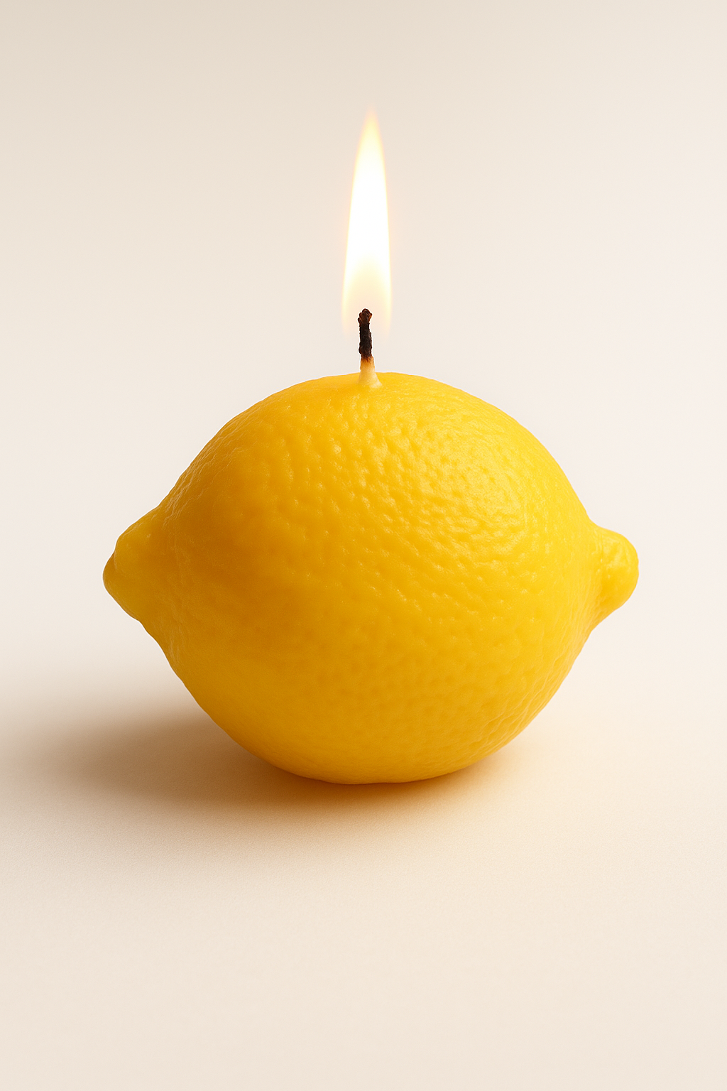 Kaars als een citroen met citronella geur met vlam