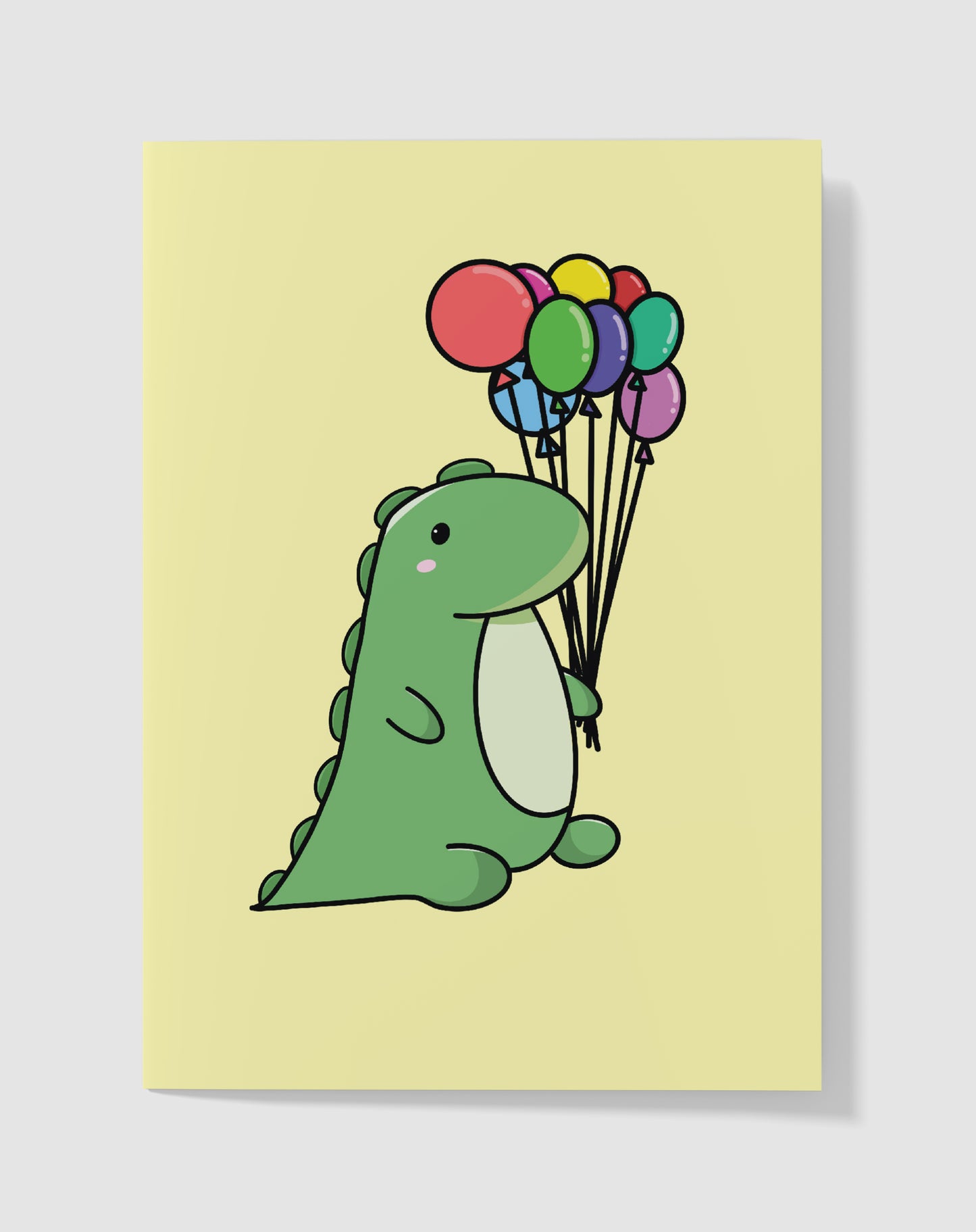 Verjaardagskaart - Dino Feest Ballonnen – Handgemaakt & Blanco