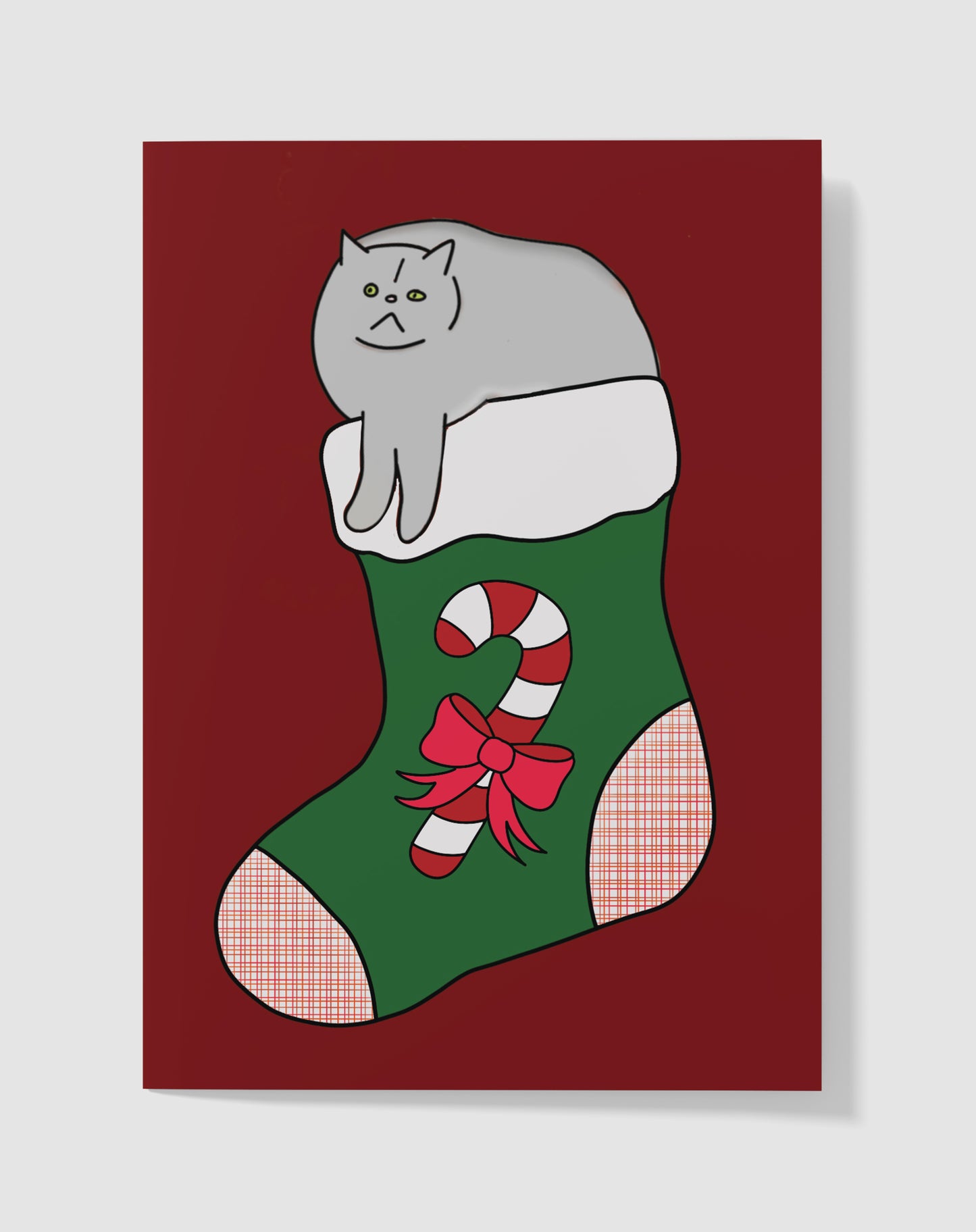 Kerstkaart - Grumpy Cat Stocking – Handgemaakt & Blanco