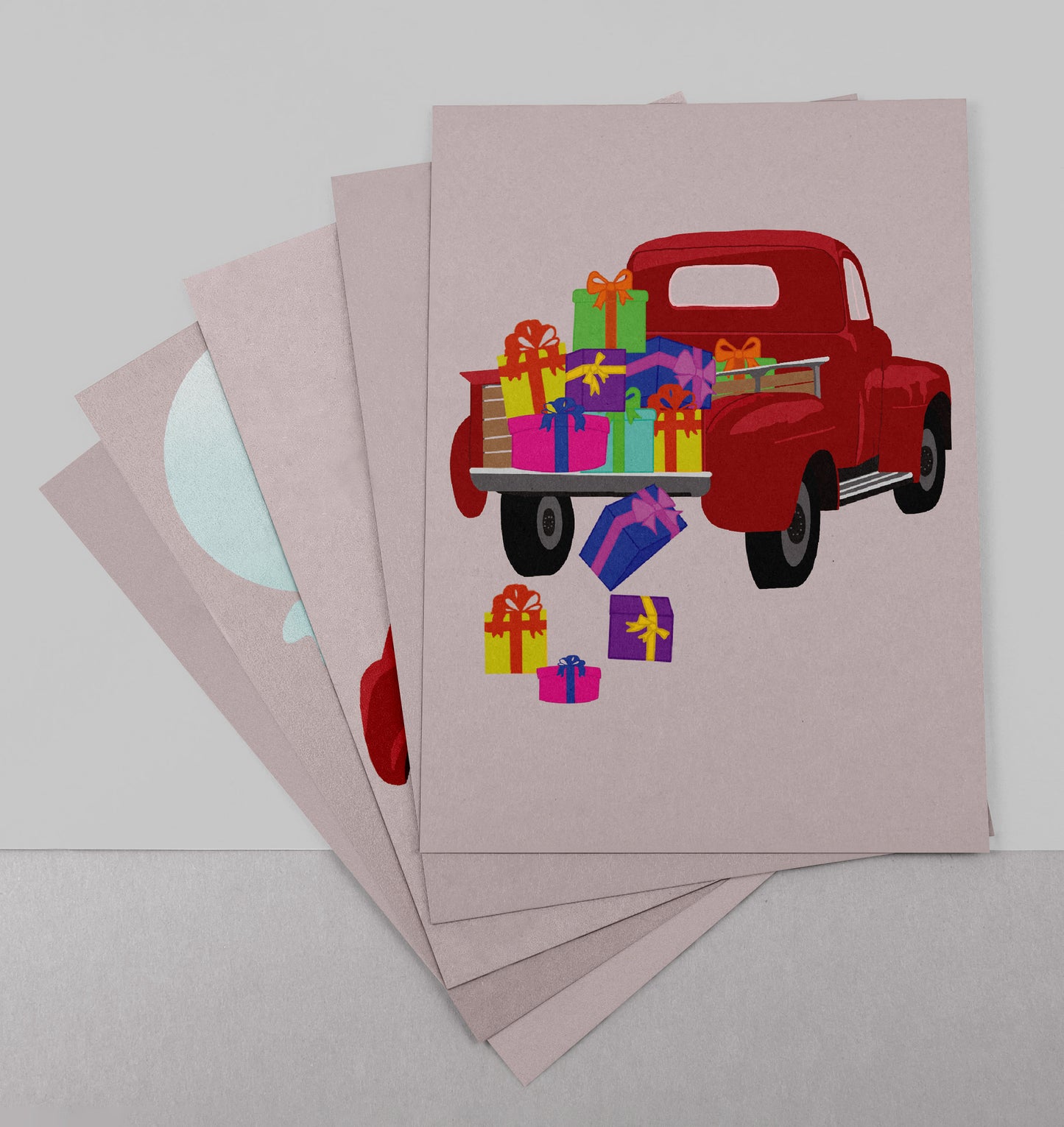 Set van 5 Handgemaakte Kaarten – Wonderlijke Kerst – Blanco Binnenkant