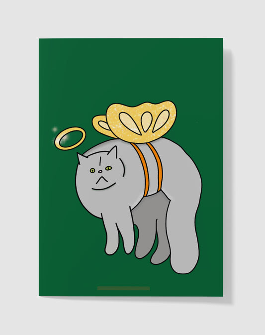 Kerstkaart - Grumpy Cat Engel – Handgemaakt & Blanco