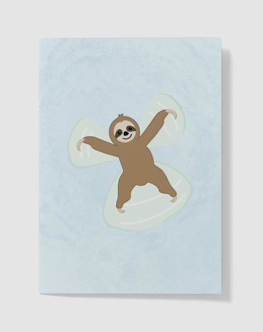 Handgemaakte Kaart – Snow Angel Luiaard – Blanco Binnenkant