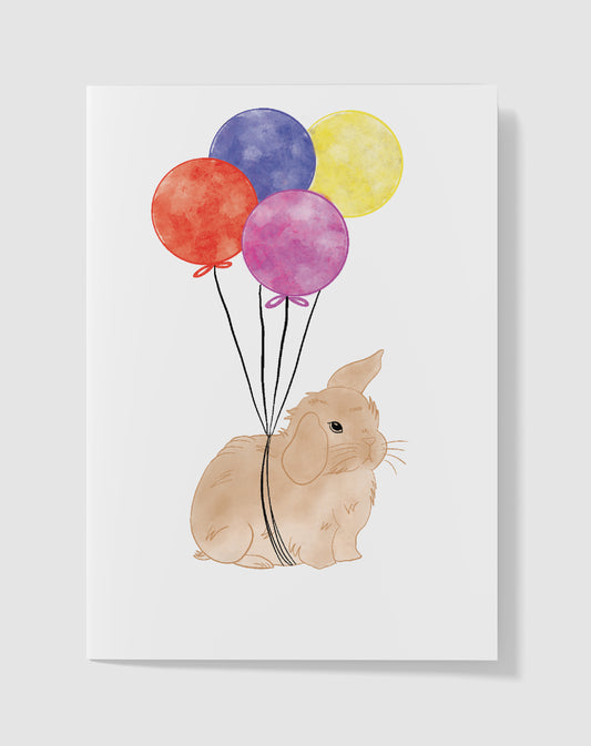 Verjaardagskaart - Boerderij Ballonnen Konijn – Handgemaakt & Blanco