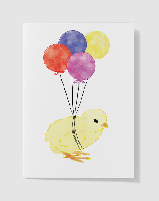 Verjaardagskaart - Boerderij Ballonnen Kuiken – Handgemaakt & Blanco