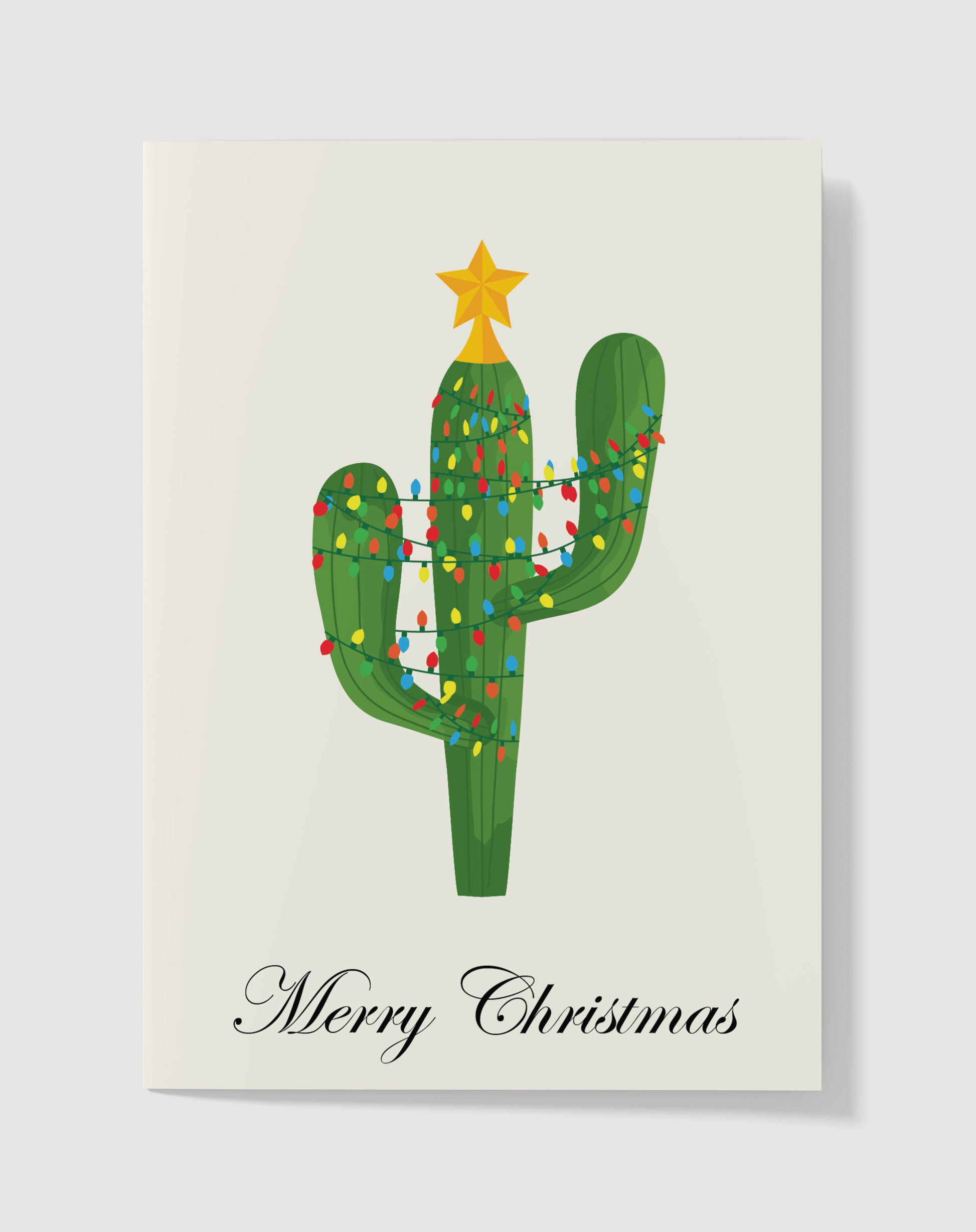 Kerstkaart - Cactus Kerst Lichtjes – Handgemaakt & Blanco