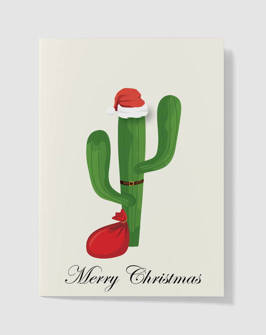 Kerstkaart - Cactus Kerst Kerstman – Handgemaakt & Blanco