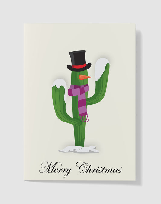 Kerstkaart - Cactus Kerst Sneeuwpop – Handgemaakt & Blanco