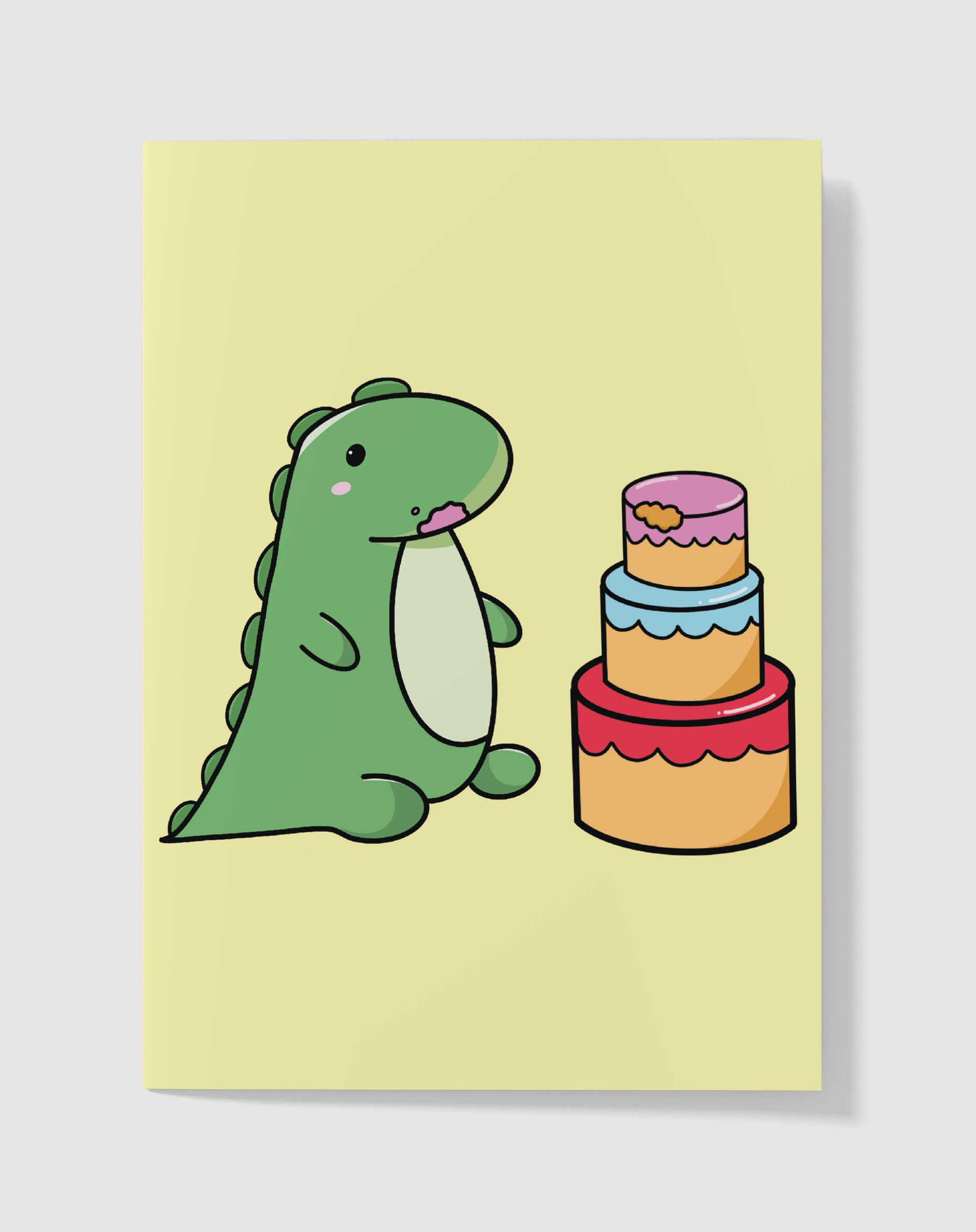 Verjaardagskaart - Dino Feest Hapje Taart – Handgemaakt & Blanco