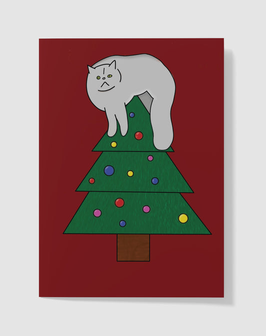 Kerstkaart - Grumpy Cat Kerstboom – Handgemaakt & Blanco