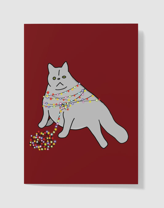 Kerstkaart - Grumpy Cat Lichtjes – Handgemaakt & Blanco