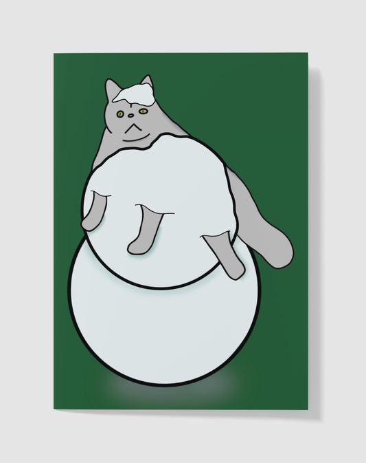 Kerstkaart - Grumpy Cat Sneeuwpop – Handgemaakt & Blanco