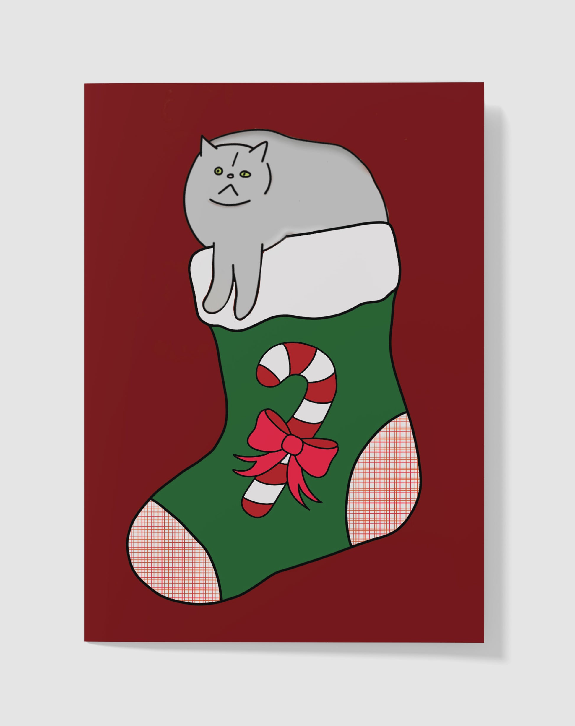 Kerstkaart - Grumpy Cat Stocking – Handgemaakt & Blanco