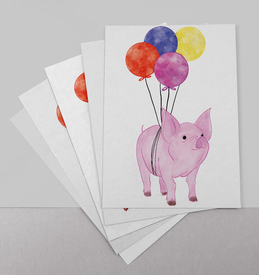 Set van 5 Handgemaakte Kaarten – Boerderij Ballonnen – Blanco Binnenkant