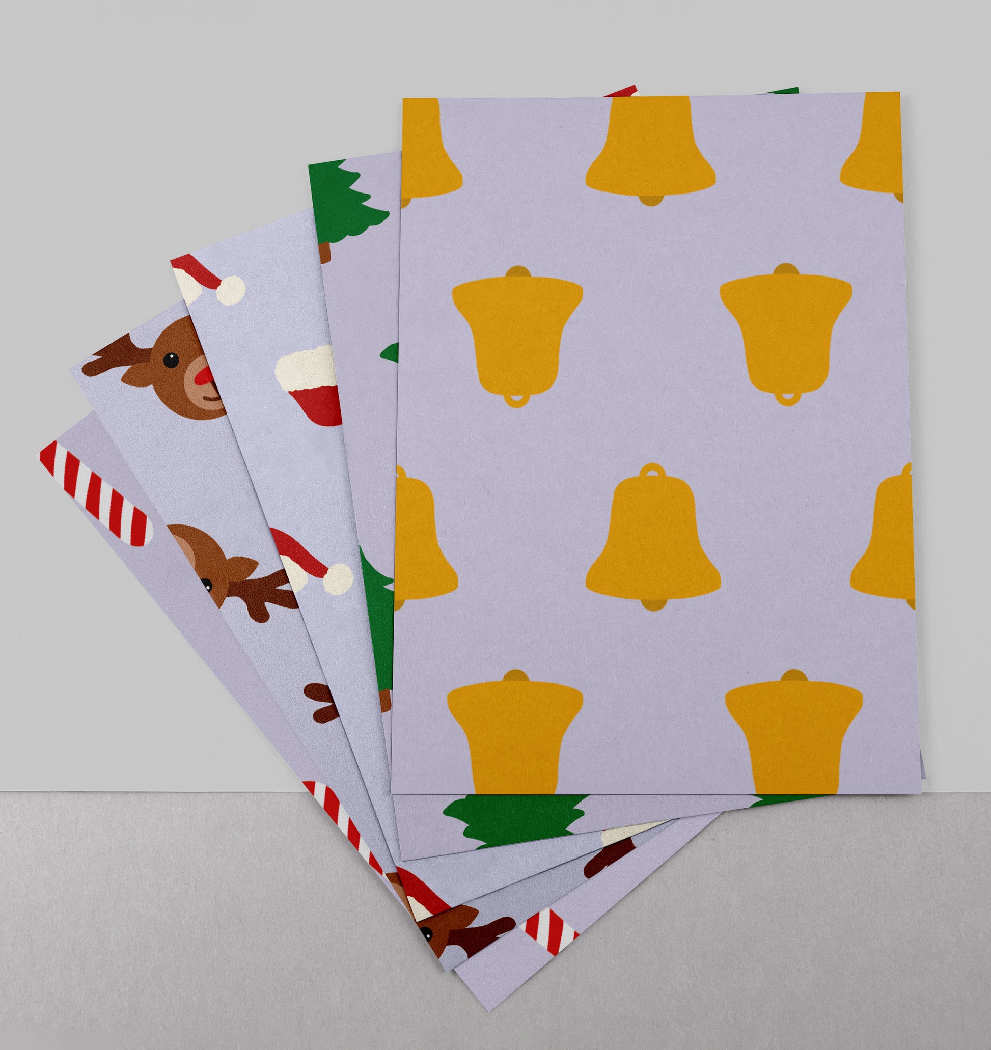 Set van 5 Handgemaakte Kaarten – Kerst Patroon – Blanco Binnenkant