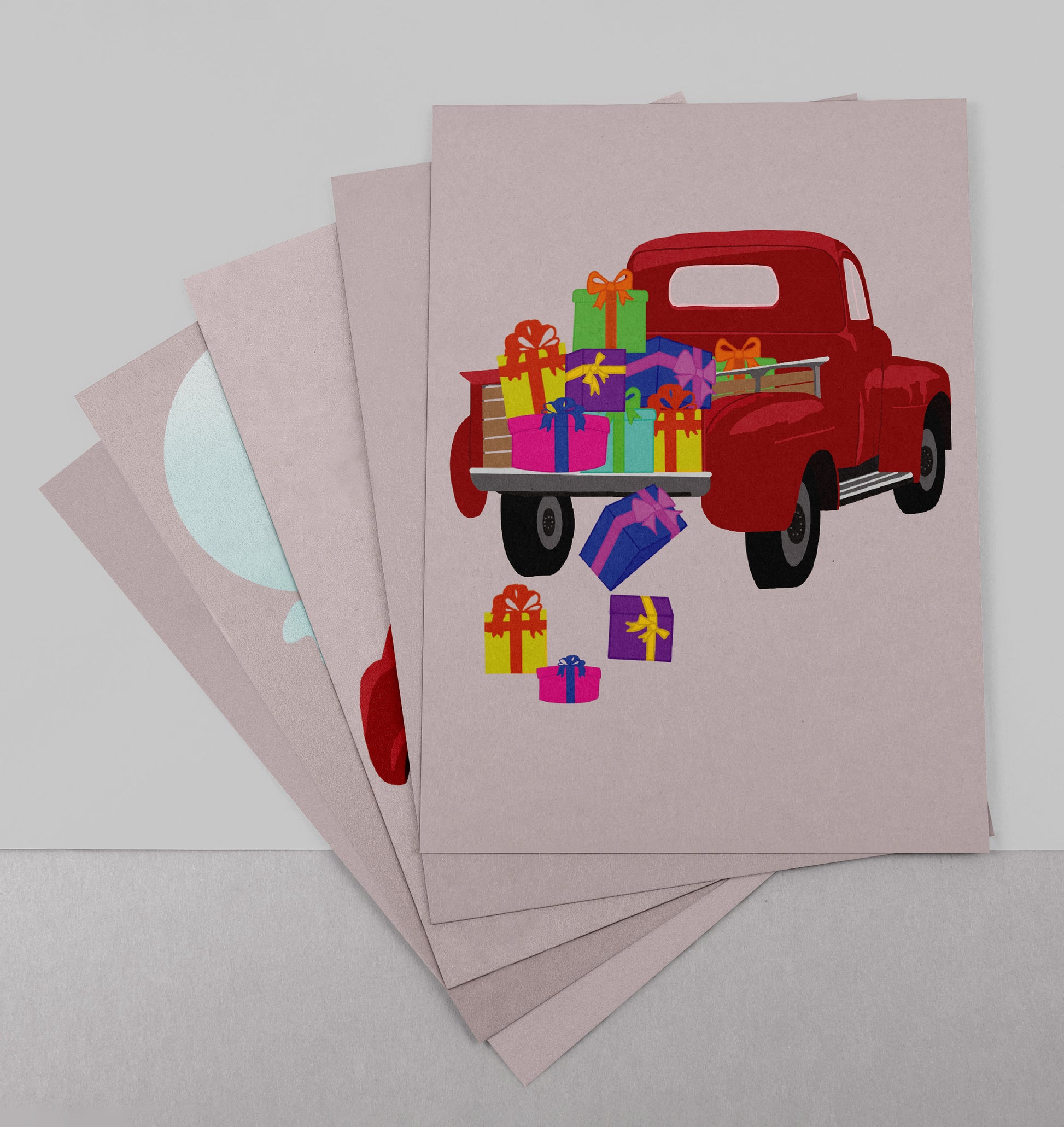 Set van 5 Handgemaakte Kaarten – Wonderlijke Kerst – Blanco Binnenkant