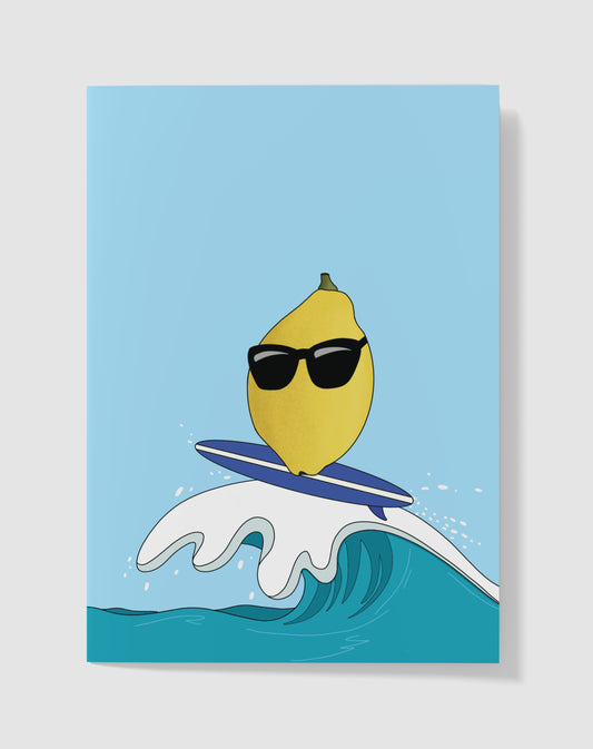 Handgemaakte Kaart - Lemon Vibes Surfen - Blanco Binnenkant