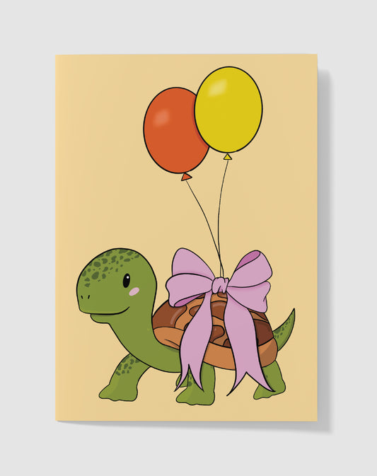 Verjaardagskaart - Turtle Party Ballonnen – Handgemaakt & Blanco