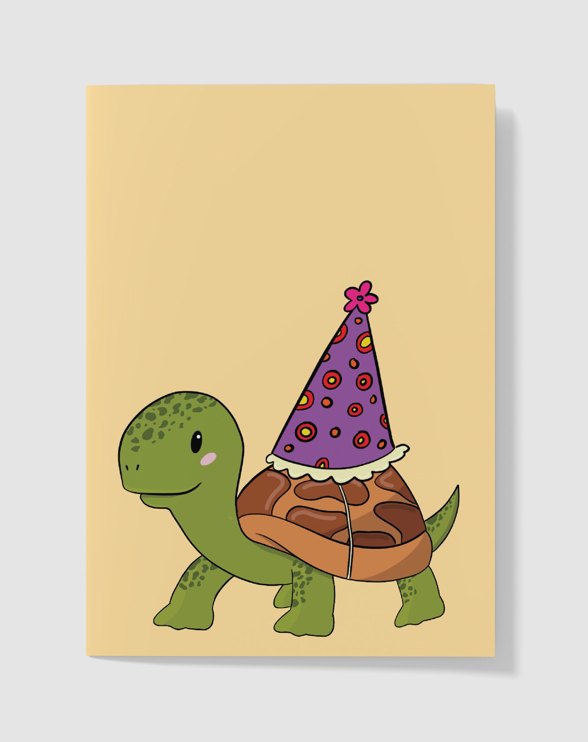 Verjaardagskaart - Turtle Party Hoed – Handgemaakt & Blanco