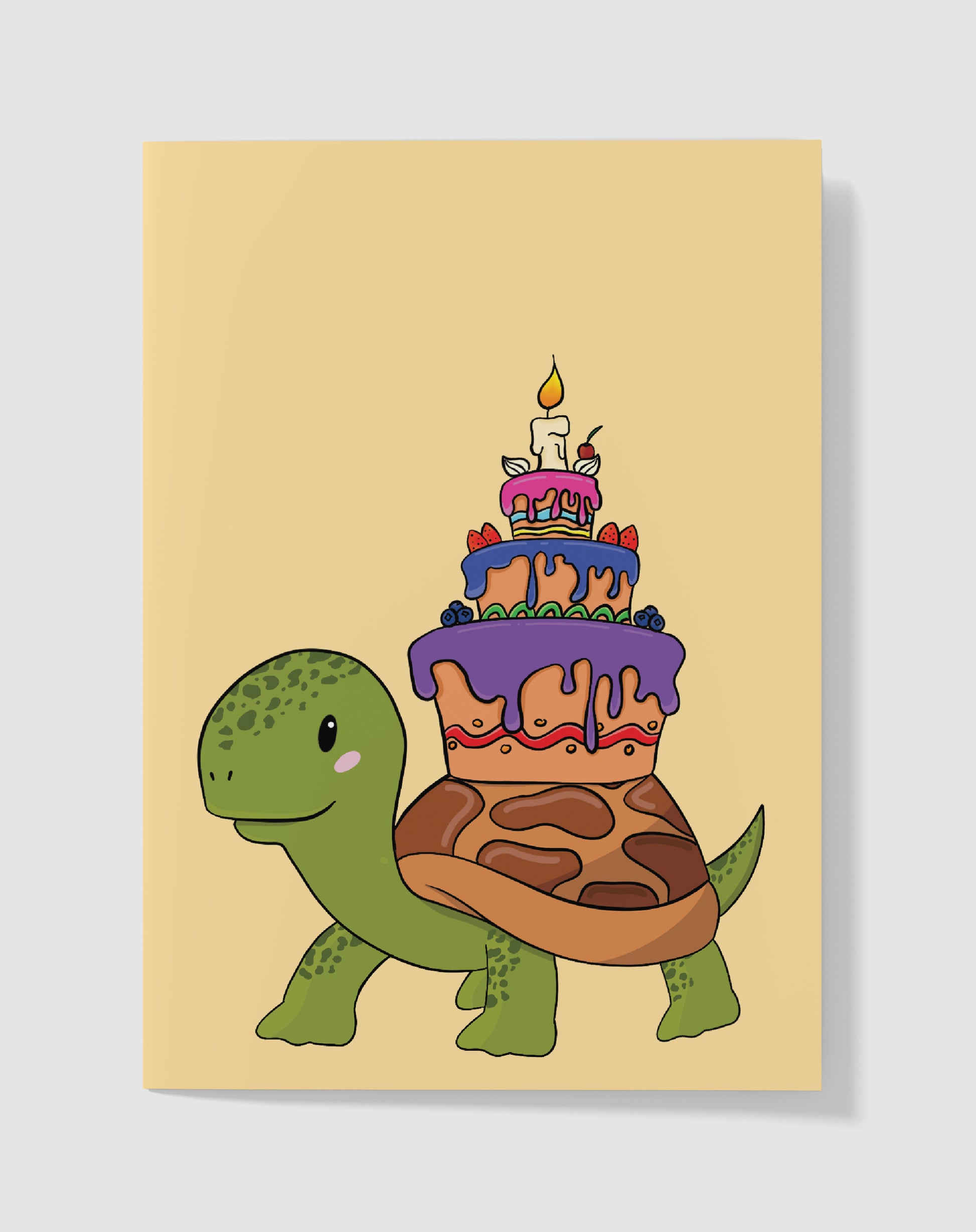 Verjaardagskaart - Turtle Party Taart – Handgemaakt & Blanco